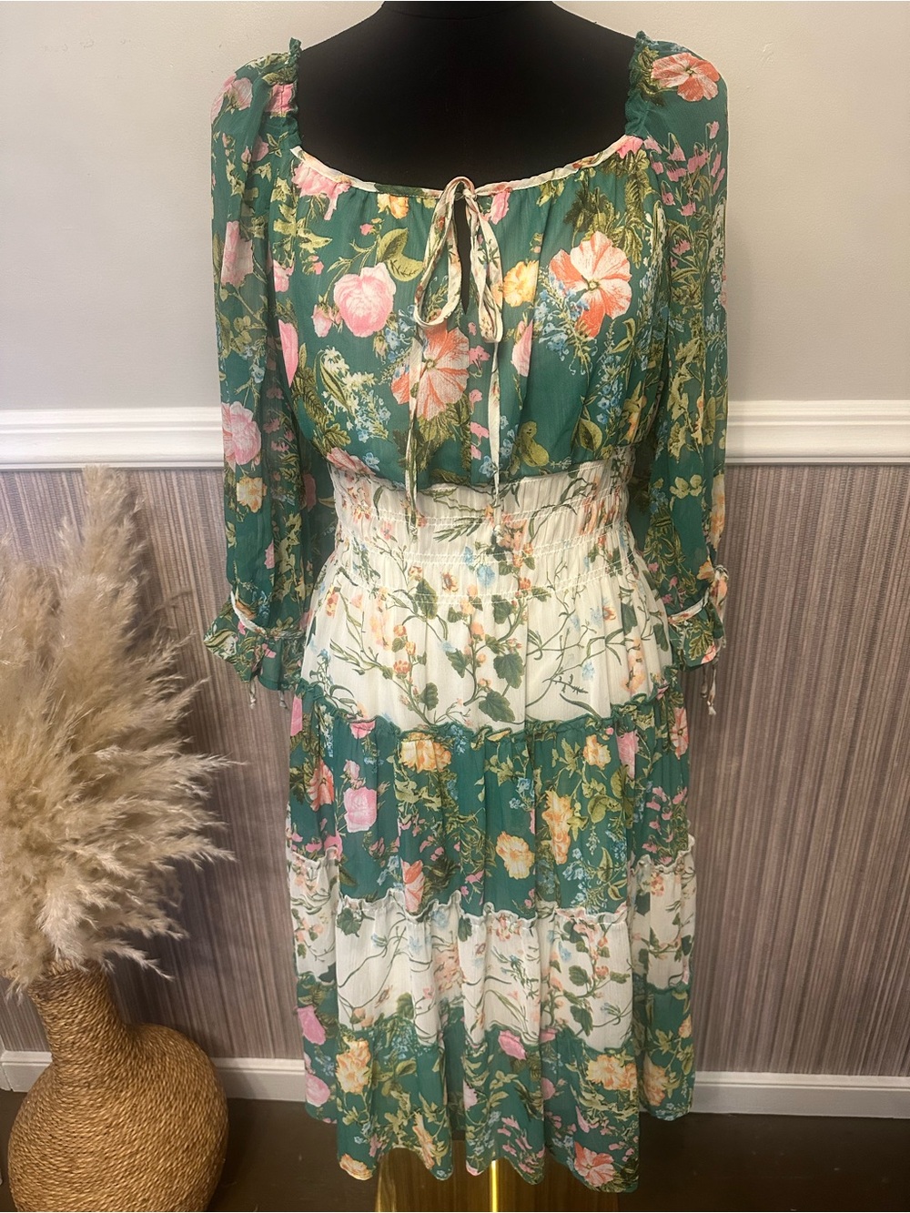 Fig & Flower Floral Cottagecore Peasant Midi Dress Women’s Medium NWOT Boho - Picture 2 of 14